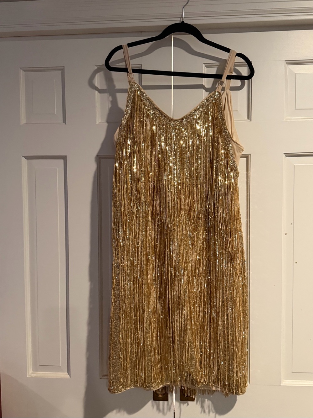 Gold Sequin Fringe Slip Dress - Women's Sparkle Dress